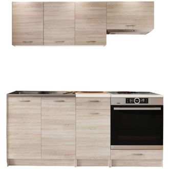 Dmora Cocina completa Teano, conjunto compacto y funcional con puertas y cajón, roble