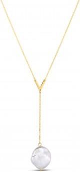Allurez Tesoro Dangling Pearl Adjustable Lariat Necklace 14K Yellow Gold