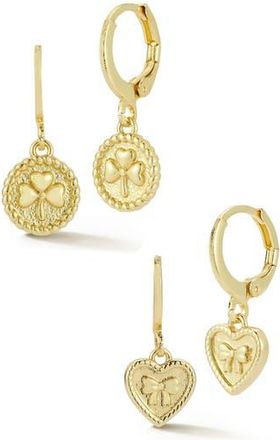 Glaze Jewelry Set of 2 Clover & Bow Drop Huggie Hoop Earrings in Gold at Nordstrom Rack