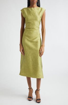 Christopher John Rogers Bow Crinkled Silk Midi Dress in Pistachio at Nordstrom, Size 6