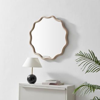 Furniturebox Damaris Wood Full Length 150x50cm Wavy Rectangle Wall Mirror in Brown | Size: 150x50 cm