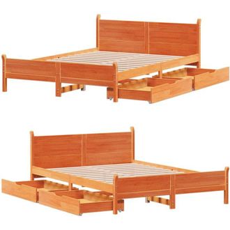 vidaXL Cama Sin Colch&oacute;n Madera Maciza De Pino Marr&oacute;n Cera 120x200 Cm Vidaxl