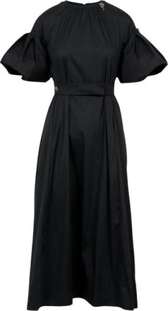 Max Mara Boat Neck Flared Midi Jurk - Dames - Casual kleedjes - Zwart - M - Katoen - Kleedjes