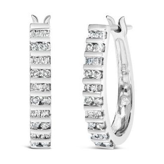 House of Brilliance 10K Gold 1.0 Cttw Alternating Diamond U Hoop Earrings in White at Nordstrom