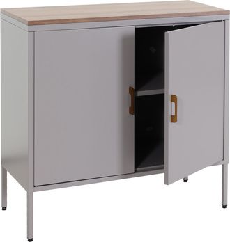 Hhg C&oacute;moda Hhg 926, Mueble Aparador Aparador, 2 Puertas Metal 90x90x40cm, Revestido De Melamina, Gris