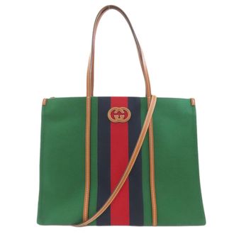 Gucci Green Canvas Leather Tote Bag (Pre-Owned)