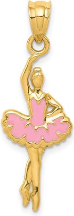 Diamond2Deal 14k Yellow Gold Pink Enameled Ballerina Pendant
