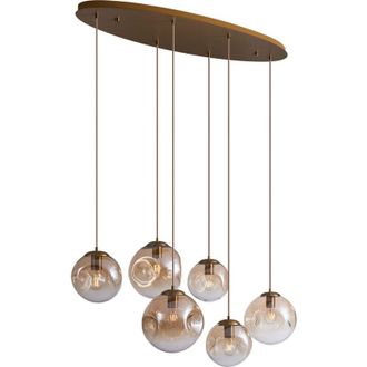 QAZQA Qazqa Art D&eacute;co L&aacute;mpara Colgante Art D&eacute;co De Lat&oacute;n Con Placa De Techo Ovalada Y Cristal &Aacute;mbar De 6 Luces - Douglass Vidrio /met&aacute;lica Alargada /esfera /