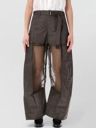 sacai belted cargo shorts sheer panel design