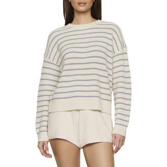 Eberjey Stripe Crewneck Cotton Blend Sweater in Stripe Almond Heather at Nordstrom, Size X-Small