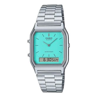 Casio Vintage Daul Time Water Resistant Stainless Steel Band Silver AQ-230A-2A2MQY