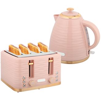 HOMCOM Kettle and Toaster Set 1.7L Kettle & 4 Slice Toaster - Light - Pink | TJ Hughes