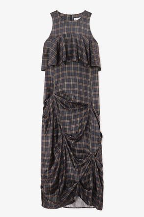 Ganni Black Check Ruffle Dress - Size 10/12 Organic Wool
