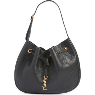 Saint Laurent Small Paris VII Flat Leather Hobo Bag in Noir at Nordstrom
