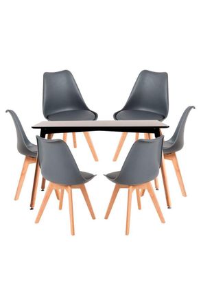 Regalos Miguel Regalos Miguel - Conjuntos De Mesa Y Sillas - Conjunto Mesa Tower Rectangular 120 X 80 Cm Negra Y Pack 6 Sillas Synk Basic - Gris