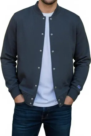 Champion Snap Up Athletic Wear Varsity Bomber Jacket In Gray