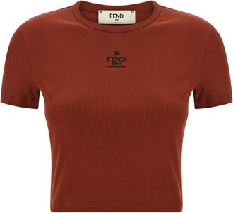 Fendi Brown Logo embroidery top