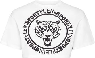 Plein Sport logo-print cropped T-shirt - women - Cotton - L - White