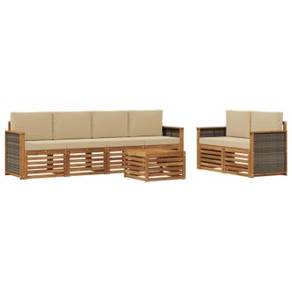 vidaXL Conjunto De Sof&aacute;s De Exterior Con Coj&iacute;n 7 Pcs Natural Y Beige Vidaxl