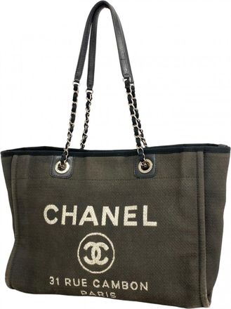Chanel Black Gray Canvas Tote Bag (Pre-Owned)