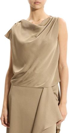 Theory Cowl Neck Single Short Sleeve Satin Top in Mocha Taupe at Nordstrom, Size X-Large