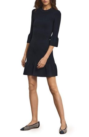 Veronica Beard Portia Rib Bell Sleeve Minidress in Navy at Nordstrom, Size X-Small
