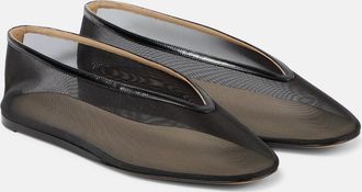 Le Monde Beryl Luna leather-trimmed mesh ballet flats