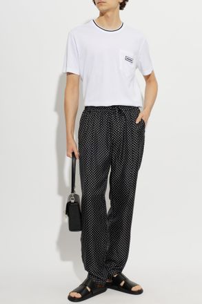 Dolce & Gabbana Silk Polka-dot Patterned Trousers, Mens, Black