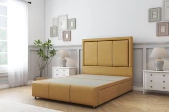 Sloomy Lancaster Plush Divan Base 2 Drawers-54 Headboard & 12 Footboard in Mustard | Size: Double