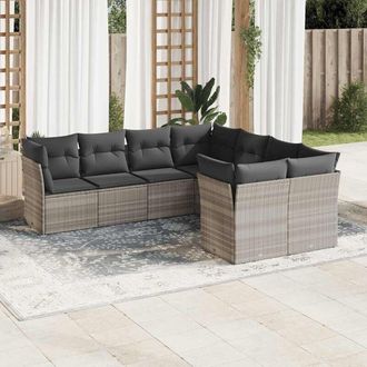 vidaXL Vidaxl - Set De Sof&aacute;s De Jard&iacute;n 8 Pzas Y Cojines Rat&aacute;n Sint&eacute;tico Gris
