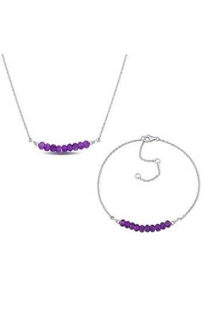 Delmar Amethyst Stone Beaded Necklace & Bracelet Set in Purple at Nordstrom Rack