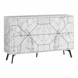 Dmora Credenza Meridian, Buffet da soggiorno, Madia da salotto, Dispensa da cucina, 123x35h62 cm, Bianco Marmo, con imballo rinforzato, con imballo