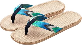 Generic 2026 Flip Flops Women Flower Slippers Linen Beach Clips Mens Ladies Home Womens Slipper (Green, 9.5)