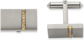 Diamond2Deal Titanium Brushed Yellow IP-plated with Cubic Zirconia Rectangular Cuff Links