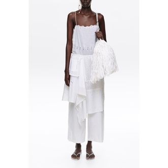 Bimba & Lola Embroidered Asymmetrical Handkerchief Jumpsuit in White at Nordstrom, Size X-Small Eu