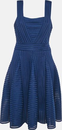 Maje Navy Blue Striped Jersey & Mesh Sleeveless Mini Dress