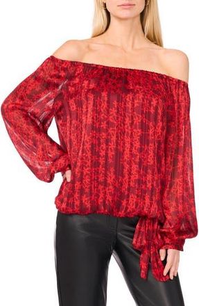 Vince Camuto Floral Metallic Stripe Off the Shoulder Top in Crimson at Nordstrom Rack, Size X-Large