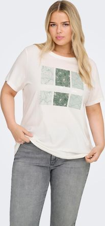 Only Carmakoma Kurzarmshirt ONLY CARMAKOMA CARCRUZ LIFE SS O-NECK REG TEE JRS, Damen, Gr. XL, cloud dancer print:living the dream, Jersey, Obermaterial: 100% Baumwol