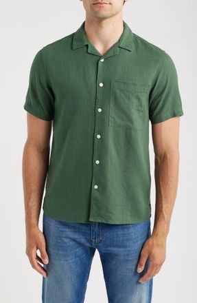 Solid Allan Solid Linen Blend Camp Shirt in Cilantro at Nordstrom, Size Xx-Large