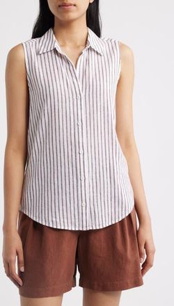 Cloth & Stone Split Back Stripe Sleeveless Button-Up Shirt in Cocoa Brown Stripe at Nordstrom, Size X-Small