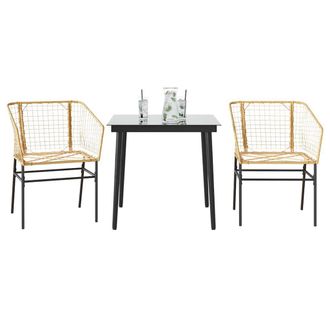 Berkfield Home 3 Piece Garden Dining Set Brown Poly Rattan Glass