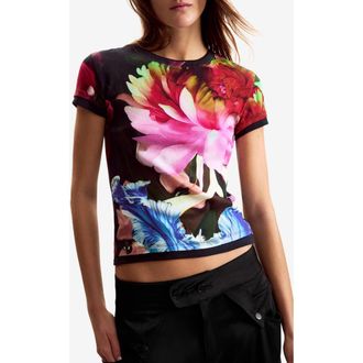 Desigual Flower Cotton Graphic T-Shirt in Black Multi/Floral Print at Nordstrom, Size X-Large