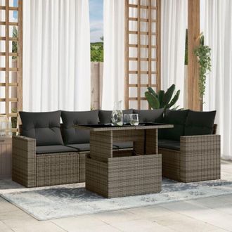 vidaXL Set De Muebles De Jard&iacute;n 6 Pzas Y Cojines Rat&aacute;n Sint&eacute;tico Gris Vidaxl