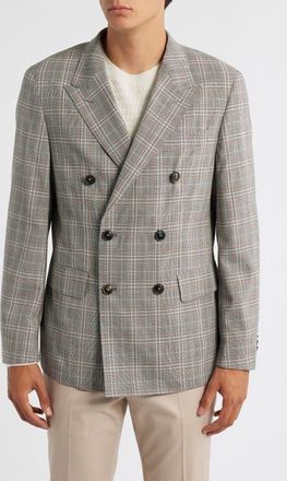 BOSS Heston Slim Fit Plaid Double Breasted Wool Blend Suit Jacket in Med Brown at Nordstrom, Size 44 Regular