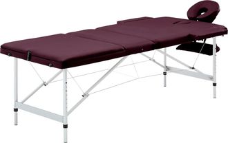 vidaXL Camilla De Masaje Plegable Camilla De Masaje Banco Sof&aacute; Port&aacute;til Terapia Cosm&eacute;tica Profesional Shiatsu Reiki 3 Zonas Aluminio Morado 020001829