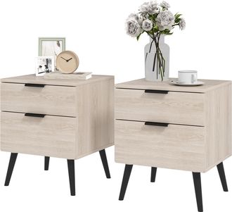 HOMCOM Homcom - Set 2 Comodini Stile Nordico Con Cassetto E Base Rialzata Color Quercia
