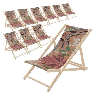 ECD Germany Ecd Germany 10x Sillas De Playa De Madera Con Dise&ntilde;o Floral Marr&oacute;n-rojo-verde Tumbona Plegable Con Respaldo Ajustable 3 Posiciones De Reclinaci&oacute;n Asie