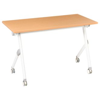 Beliani Escritorio Rectangular Moderno Plegable Con Ruedas Mesa M&oacute;vil Port&aacute;til 120 X 60 Cm Estructura De Metal Marr&oacute;n Y Blanco Bendi