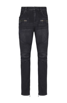 Balmain Biker jeans in black vintage denim at Nordstrom, Size 30