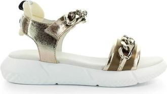Elena Iachi Gouden leren platte sandalen - Dames - Sandalen - Wit - 35 EU - Leer - Schoenen